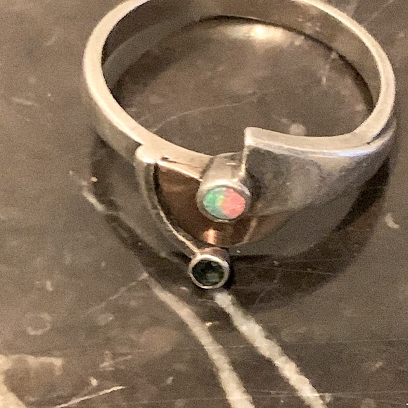 Rare Ring Design Vintage Art Deco with Opal and black stone 925 silver size 8 - Picture 2 of 6